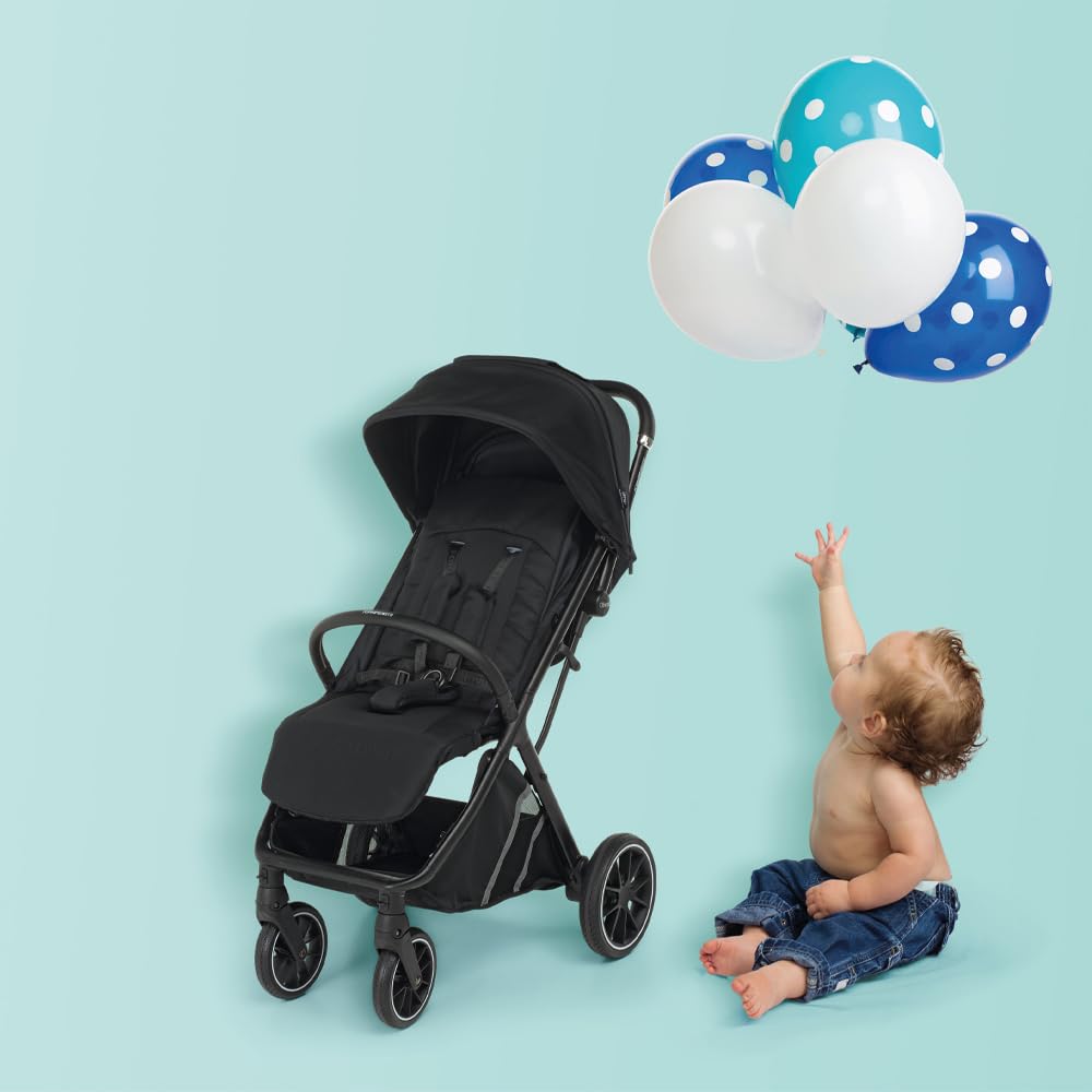 Foppapedretti Passeggino Compatto Olimpic, per bambini 0-22 Kg (0-4 anni), Chiusura ad 1 mano, Self-Standing, Ruote Ammortizzate, Tessuto UPF50+, Cerniere Resistenti Acqua, Trasportabile, Nero