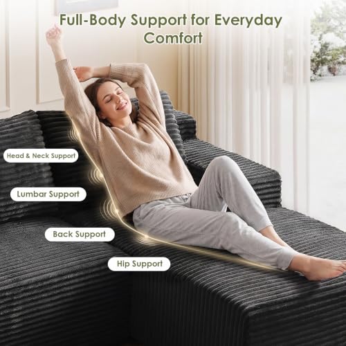 Image of Sectional Couches for Living Room Cloud Couch Sofa with L-Shape Upholstered Boneless Couchs Modern Modular Sectional Couch with Chaise (Black, 96 inch W+Right Facing Chaise+2Seaters)