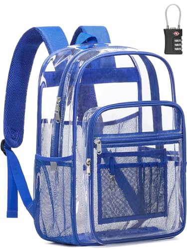 Image of Clear Backpack for School, Heavy Duty Clear Bookbag With a TSA Lock | 18 inch large clear bag, Durable PVC, For boys /girls /men /women /teens /adult, Ideal for work /sport /travel /daily life