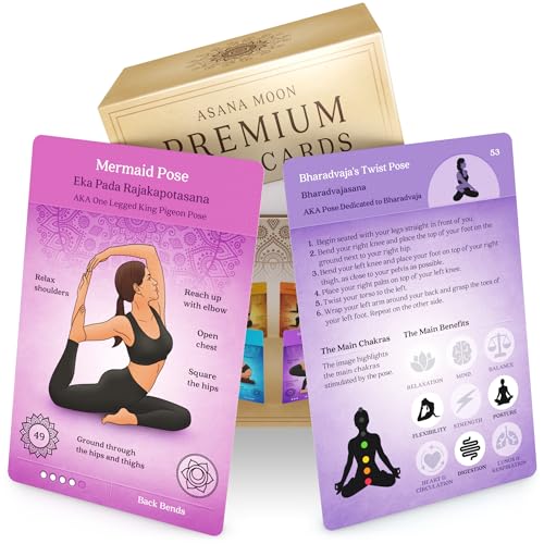 Asana Moon Premium Yoga Cards Deck with Over 120 Yoga Poses Yoga Sequencing Deck with Yoga Cues and Sanskrit Names for Beginners and Teachers Unique Yoga Gift for Women or Any Yoga Lover