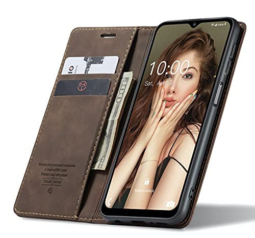 Image of BOUNCEBACK Faux Leather Flip Flap Back Stand Case /Cover For Samsung Galaxy M42 - Coffee Brown, Blue