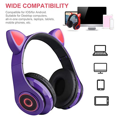Cuffie Bluetooth senza fili, Cuffie con orecchio di gatto Cuffie con luce LED Cuffie per bambini con microfono per IOS/Android/PC/Laptop/tablet/telefoni cellulari - Image 7