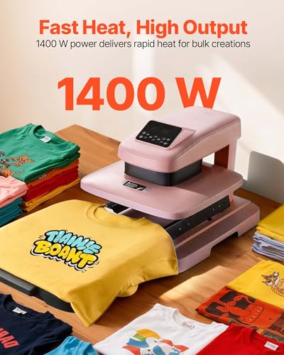 Image of VEVOR Auto Heat Press Machine, 15 x 15 inch, T-Shirt Press Machine with Auto Release and Adjustable Pressure, Digital Display, Rapid Heating, for Sublimation, Vinyl, Heat Transfer Projects, Pink