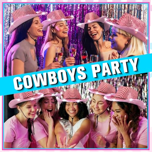 Image of Tisancy LED Lights Cowboy Cowgirl Hat Flashing LED Lights Cowgirl Hat for Wedding Western Bachelorette Party