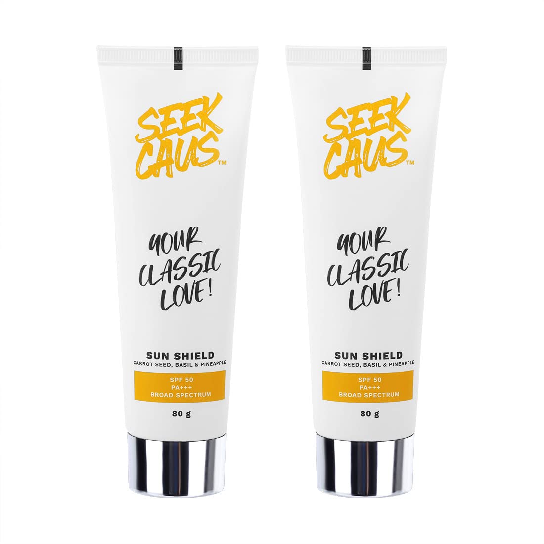 SEEKCAUS Sunscreen SPF 50 PA+++ for UVA/B & Protects, Hydrates and Repairs, Suitable for acne prone, oily and dry skin, Dewy Finish Type, For Men & Women 80gm (Pack of 2)
