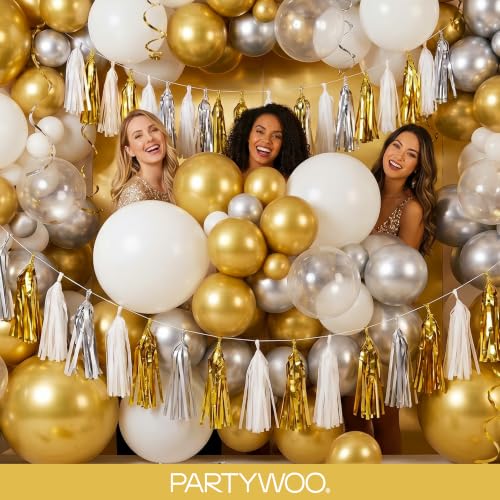 Image of PartyWoo Gold Balloons 101pcs 12 Inch Gold Latex Helium Balloons for Birthday Wedding Anniversary Baby Shower Graduation Bachelorette Retirement Engagement Tea Casino Disco Party Decorations Gold-G101