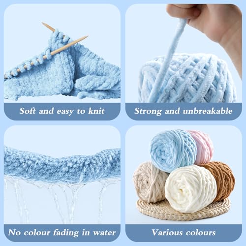 Image of Chunky Chenille Yarn for Crocheting - Baby Blanket Yarn for Crochet Amigurumi Home Decor, Soft Thick Yarns for Beginners Hand Knitting 74 Yds 3.5 Oz Each Skein(Jujube Red)