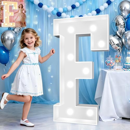 Image of Pooqla 3FT Marquee Light Up Letters, Cool White and Warm White LED Big Mosaic Marquee Letters 3 Feet, Giant Letter Sign for Balloons Birthday Anniversary Wedding Party Decoration, Letter F