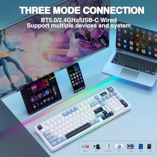 Image of AULA S98 Pro Wireless Mechanical Keyboard,Smart Screen & Knob,Tri-Mode BT5.0 /USB-C /2.4GHz Creamy Keyboard,Pre-lubed Linear Switches,Hot Swappable RGB Backlit Computer Gaming Keyboards