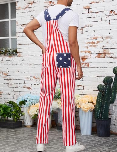 Men's American Flag Bib Overalls with Zipper Denim Romper Adjustable Straps USA Onesie 4th of July Jumpsuit2
