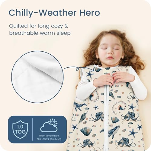 Image of Sleep Sack 0-6 Months 1.0 TOG, Swaddle Transition Sleeping Bag, Premium Baby Wearable Blanket with 2-way Safe Zipper All Season Sleep Sacks