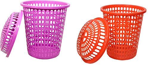 Image of Plastic Durable Unbreakable 50 L 2 Royal Laundry Basket with Lid, Cap (Pink, Royal Red)