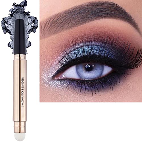 SAUBZEAN Light Gold Eyeshadow Stick Makeup, Waterproof Hypoallergenic Long Lasting Crayon, Glitter Primer Palette Shimmer Eyeliner Pen with Soft Brush