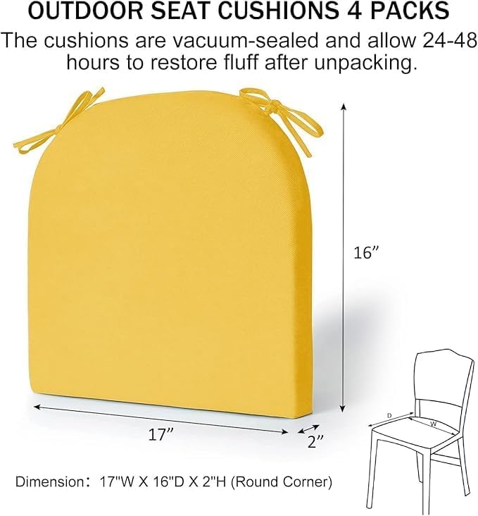 Image of D-8 Round Chair Cushions Set of 2, Cushion Thinkness 5cm, Waterproof Cushions for Outdoor Furniture, Round Seat Chair, Pads with Ties for Patio, Garden, Dining Chairs (Yellow)