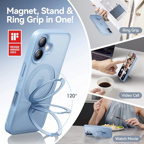 Image of CASEKOO Ultra-Magnetic Stand for iPhone 17 Case [Military Drop Protection] [Compatible with MagSafe] Shockproof Translucent Slim Matte for iPhone 17 Phone Case with Ring Holder 6.3 Inch, Light Blue