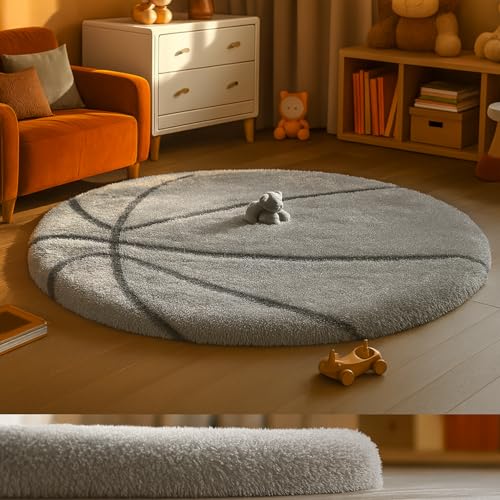 Image of Modern Shaggy Round Rug | Ultra-Soft Plush Circle Carpet for Living Room, Bedroom, Nursery | Fuzzy, Fluffy Area Rug with Non-Slip Base Silver Ball 7x7 feet