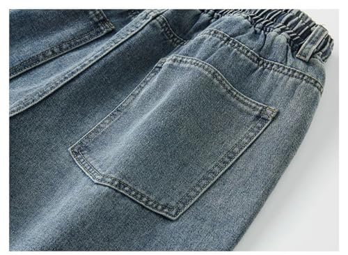 Men's Drawstring Straight Jeans, Solid Color Loose Wide-Leg Pants, Blue Multi-Pocket Hip-Hop Jeans4