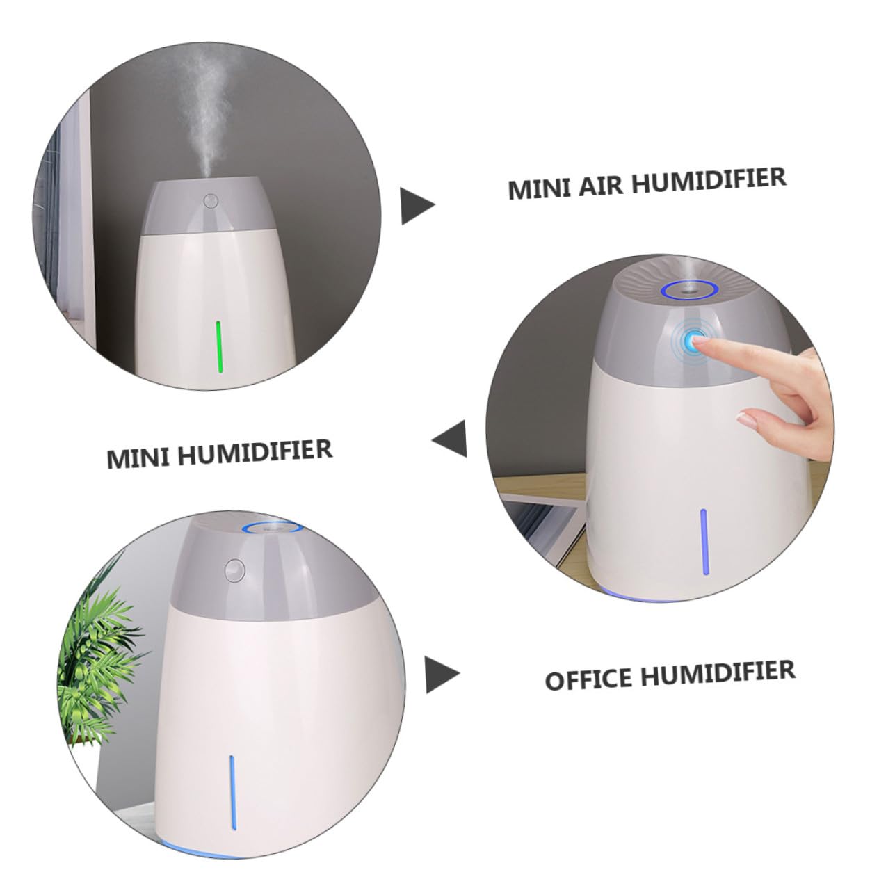 Umidificatore Funzione Timer e Batteria 1800mah Grande Capacità 800ml in Abs Silenzioso e Portatile per Camera da Letto e Ufficio