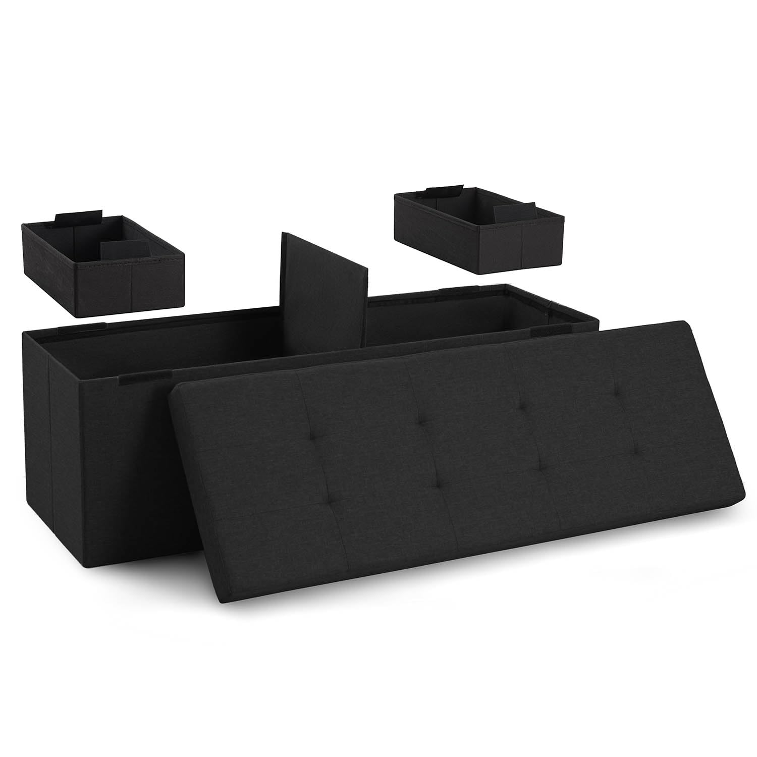 Blumtal Banco almacenaje + 2 Cajas Extra - Banco con almacenaje 110x38x38 cm - baul almacenaje Dormitorio cómodo - baul Juguetes Infantil - Banco almacenaje con Asiento - Banco recibidor - baúl Negro