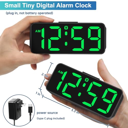 Image of Peakeep Small Digital Alarm Clock for Bedroom, Large Number, Battery Backup | Plug-in Tiny Electric Clock Brightness Dimmable for Bedsise Desk Table Small Spaces, 5 Volume, Easy to Set, Adapter Included