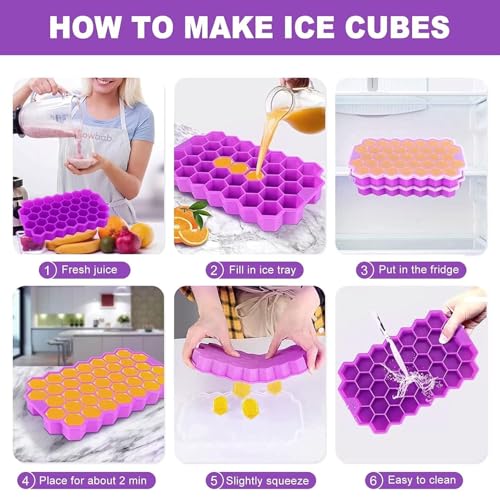 Image of Combo of 2 Pcs Silicone Ice Cube Trays with Lids and (1 Pc Finger Tally Counter), Flexible Icecube Tray for Freezer, Non-Stick Ice Cube Mold, Leakproof Ice Tray with Lid, Big Size Ice Cube Maker