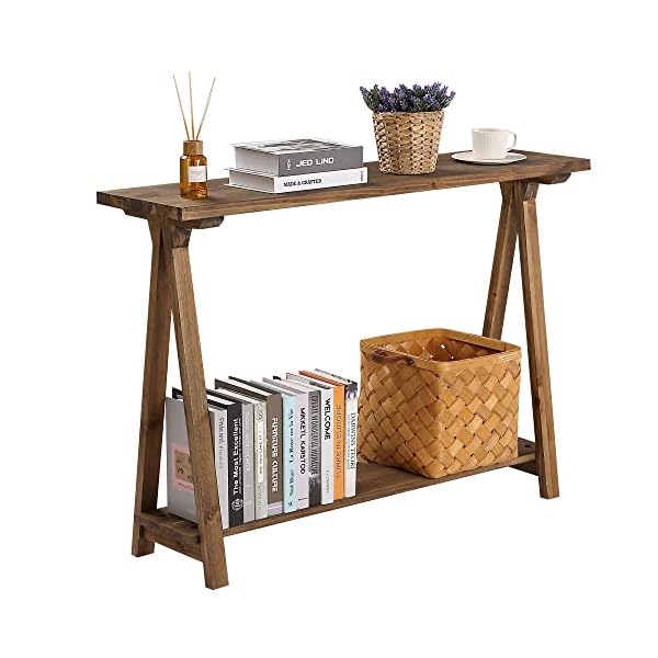 Rustory Farmhouse Console Table, Solid Wood 2-Tier Sofa Table, Rustic Entryway Table for Hallway, Entryway, Living Room, Natural