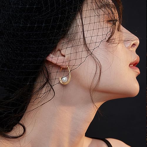 18K Plated Minimalist Pearl Hoop Earrings - Trendy Geometric Shaped Gold Pearl Earrings for Women, Fashion Jewelry3