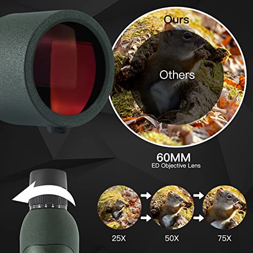Spotting Scope 25-75x60 ED Glasses, HD Dual Focus Spotting scopes, BAK4 FMC Spotter Scopes, Gifts for Target Shooting Bird Watching Hunting Archery Wildlife Viewing - Image 4