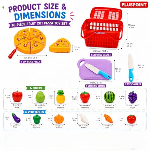Image of PLUSPOINT 20 PCS Cutting Play Food Toy Set with Storage Basket | Sliceable Fruits, Vegetables & Pizza Kitchen Pretend Play Accessories with Cutting Board & Chopper | Role Play Toy for Boys & Girls