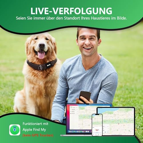 Hunde Tracker, Haustier Tracker mit Hundehalsband,ohne monatliche Gebühren für Standortverfolgung, Arbeit mit Find My, Not GPS- Nur iOS