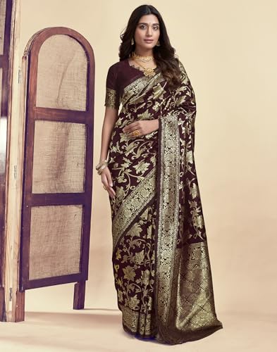 Image of SIRIL Women's Banarasi Silk Saree | Kanjivaram Silk Saree With Unstitched Blouse Piece