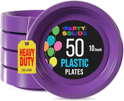 Exquisite Purple Plastic Plates for Party 10" Purple Disposable Plates for Party Supplies 50 Pcs Disposable Dinner Plate Heavy Duty 350 GSM Plate Sets, Plastic Dinnerware Sets