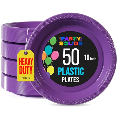 Exquisite Party Solids Purple Plastic Plates For Party Supplies 10" Purple Disposable Plates Heavy Duty 50 Pcs Plastic Dinnerware Sets Heavy Duty 350 GSM Disposable Dinnerware Set