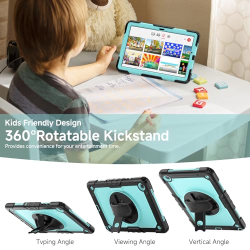 SIBEITU Samsung Galaxy Tab A9+ Plus Case 11" 2023 with Built-in Screen Protector Stand, Hybrid Shockproof Cover w/Hand Grip Shoulder Strap for Galaxy Tab A9+ 5G Tablet Case SM-X210/X216/X218, Sky Blue