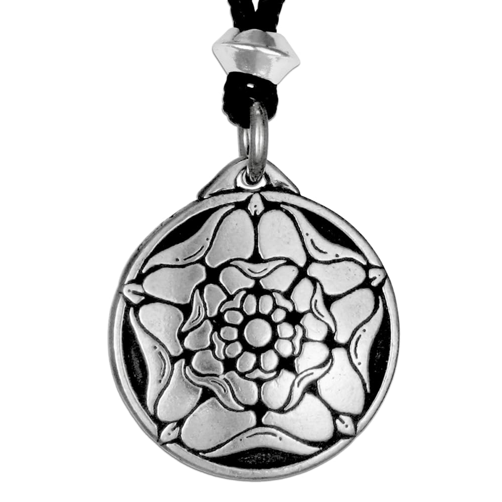Tudor Rose Pendant Necklace - Pewter British English Rose Jewelry
