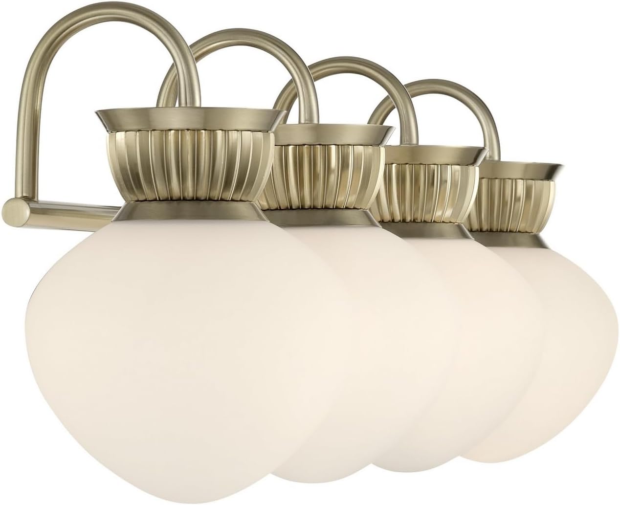 Savoy House 8-1028-4-127 Melbourne Traditional White Opal Glass Bathroom Vanity Wall Light, 4-Light 240 Total Watts, 9" H x 33" W, Noble Brass