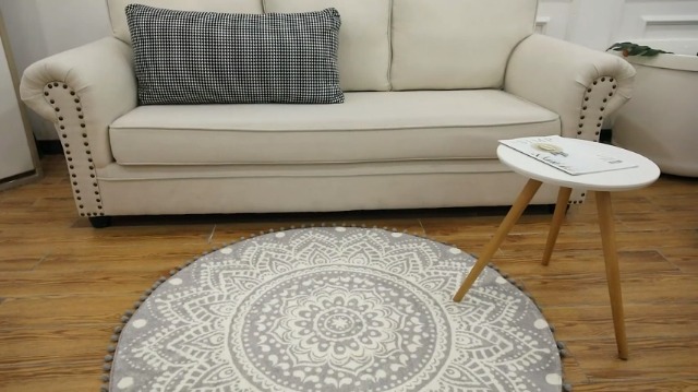 Weicher Flanell Teppich Rund 90cm - Rutschfest Mit Blumenmuster Für Wohnzimmer