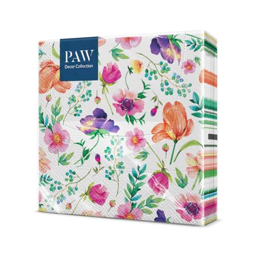 PAW - Servilletas Papel 3 Capas (33 x 33 cm) I 20 Unidades I Perfecto para Cumpleaños, Fiestas, Bodas, Comuniones y Celebraciones I Servilletas de Papel de Colores I Arreglo Floral
