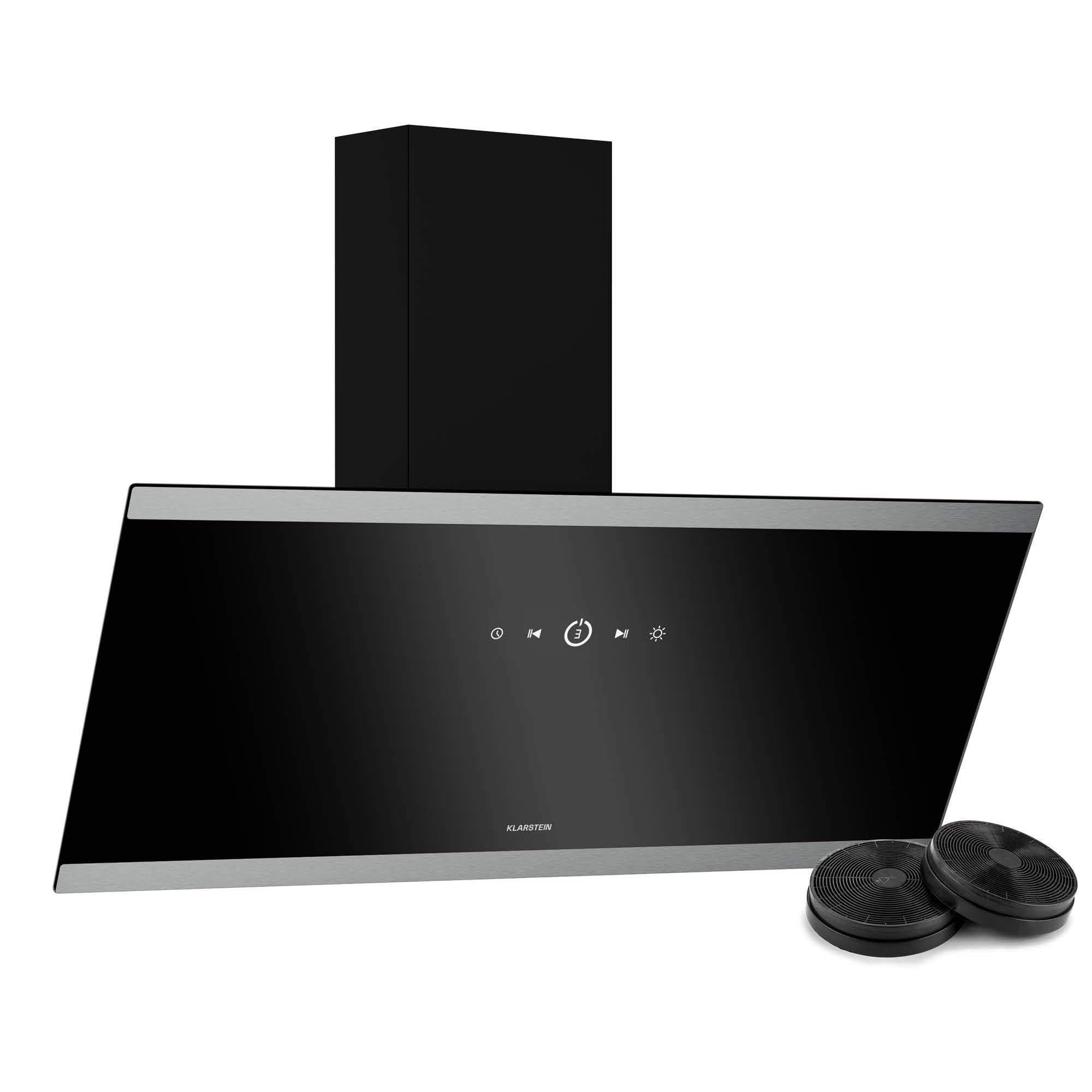 Klarstein FlashLine Campana extractora - 90 cm campana cocina decorativa, pantalla táctil, 524 m³/h, a++ eficiencia energética, iluminación led, silenciosa 34,5 db, negra, conductos & recirculación