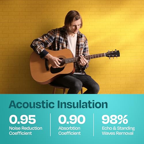 Image of Acoustic Wall Panels 18-Pack, 12 inchx12 inchx0.4 inch Decorative Self-Adhesive Sound Proofing | High Density 3D Brick Soundproof Absorbing Tiles for Walls, Home, Office & Studio - Yellow Orange Gold