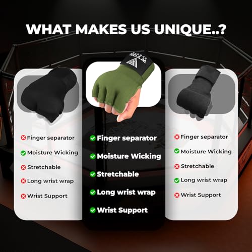 Image of WYOX Gel Boxing Hand Wraps Inner Gloves for Men & Women - 80cm /31inch Quick Wrist Strap, Padded Knuckle Support, Fingerless MMA Muay Thai Kickboxing Wraps for Training, Punching & Martial Arts