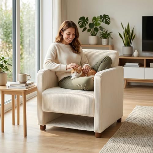 Reviews de Sillones en Oferta para comprar hoy. 41 FurnitureR Sillón Individual Moderno de Pana Beige con Espacio para Mascotas, Respaldo Desmontable, Bolsillo Lateral, Patas Color Nogal Antideslizantes, Cómodo y Amplio para Sala...