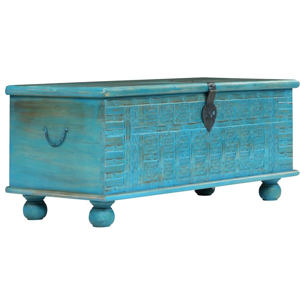 Fengshui Baúl de almacenamiento de madera maciza mango azul 100 x 40 x 41 cm