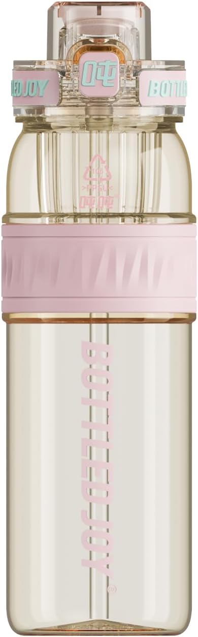 BOTTLE JOY 26oz PPSU Water Bottles with Straw and Strap Double drinking mouth Bottle with Suck and Drink, BPA Free Reusable Sports Water Bottle for Hiking Travelling Running Fitness 750ml (Pink)