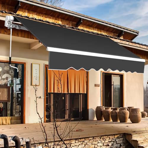 Peviasot Gelenkarmmarkise 350x300cm Manuelle Markise mit Handkurbel Sonnenmarkise Winkel Einstellung bis 30 Grad Sonnenschutz Wasserschutz inkl. Wandhalterung Grau