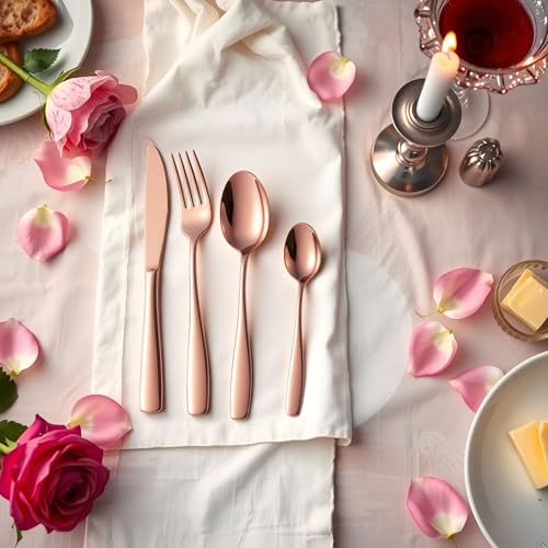 Image of 4 Pcs Rosegold Mirror Polish Stainless Steel Cutlery Set for Dining Table with Spoon and Fork Set & Butterknife - The Perfect Tableware /Flatware