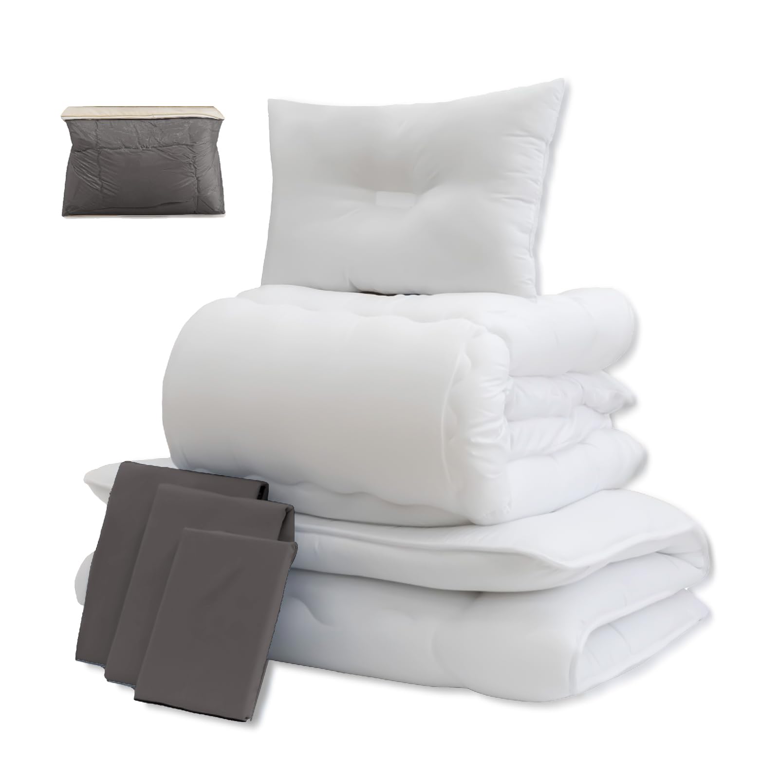 TEIJIN Ready-to-Use Futon Set, Anti-Mite Resistant, Antibacterial, Deodorized, Cover Included, Storage Bag, 3-Layer Matton, Washable Comforter and Pillow, All Seasons, Comfortable, Mighty Top II