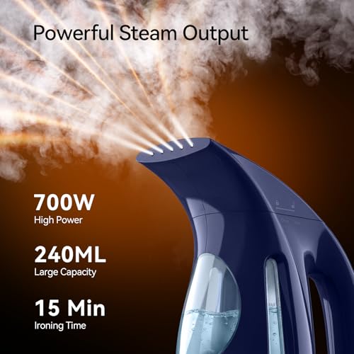 Image of HiLIFE Steamer for Clothes, Portable Handheld Design, 240ml Big Capacity, 700W, Strong Penetrating Steam, Removes Wrinkle, for Home, Office(ONLY FOR 120V) (Deep Navy)
