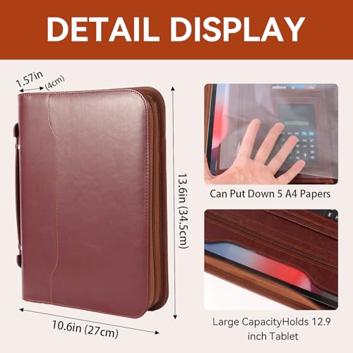 KINEATHER Pasta profissional de negócios A4, portfólio com fichário de 4 anéis, carteira de couro PU