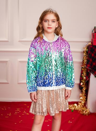 Image of GRACE KARIN Girls Sequin Jacket Kids Bomber Zip Outwear Sparkle Fall Top Cardigan Dress Coat Size 5-14